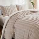 Bedbay Faux Fur Comforter Set 3 Pieces Fuzzy Plush Beige Comforter Set Queen Size Luxury Faux Rabbit Fur Bubble Bedding Soft Warm Shaggy Velvet Reversible Duvet Set for Girls Teen Adults (Khaki)