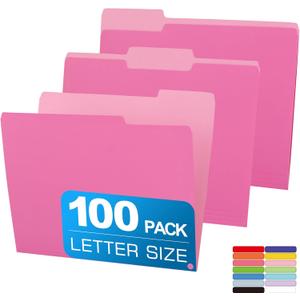 Two Tone Color File Folder 8.5 x 11 Inch,100 Packs Pink File Folders,1/3 Cut Tabs File Folder Letter Size,Manila File Folders for Office,School and Home,Organization