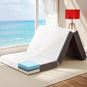 Hanherry 4 Inch Foldable Mattress Full Size, Tri-Folding Portable Memory Foam Topper Floor Bed with Storage Bag, Washable Cover for Travel, Camping, RV, Guest