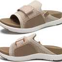 COFACE Womens Orthotic Sandals Comfortable Plantar Fasciitis Arch Support Sandal Slippers Ladies Fashion Fabric Kint Slides Sandals with Lightweight Athletic Soft Cushion Footbed (US Size 7, Beige)