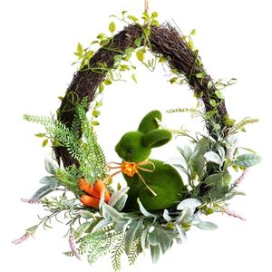 Easter Wreath for Front Door 18 Rustic Moss Bunny Floral Wreath Rabbit Decorations Spring Decor Door Wreath for Home Party Easter Gifts Celebrations