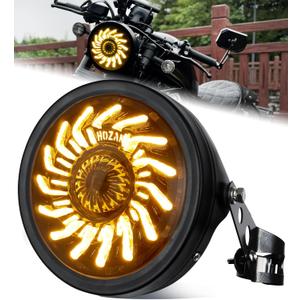 7" Motorcycle Headlight with White/Amber chrysanthemum petal DRL with Headlight Housing Bucket Mount Brackets Compatible with CB400 CB1300 Vulcan custom XS650 Chopper Cafe Racer Bobbe (Black - Turbo)