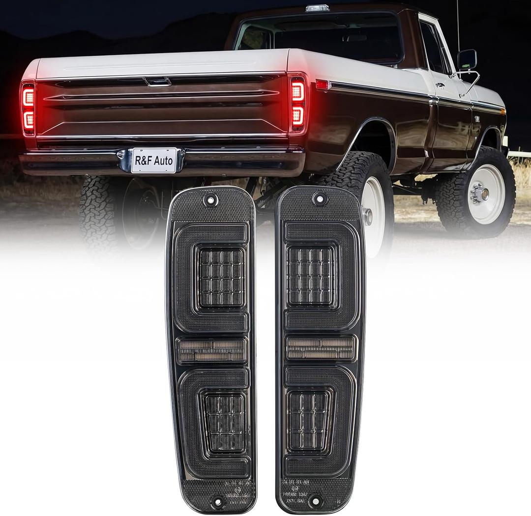 LED Tail Lights 1973-1979 F100/F150/F250/F350/Bronco Modern Style Red+White | For 73-79 F100-F350/78-79 Bronco/75-91 E150 E250 E350/75-83 E100 OEM Fit Taillights Upgraded Rear Tail Brake Light|U-V Coated