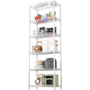 HOMEFORT 6-Tier Wire Shelving, 6 Shelves Unit Metal Storage Rack, Durable Organizer, Perfect for Pantry Closet Kitchen Laundry Organization (White)