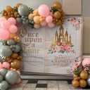 Aumeko 8x6ft Once Upon a Time Backdrop Pink Floral Gold Castle Princess Fairytale Birthday Party Decoration Girls First Birthday Party Photobooth Backdrop Supplies Cake Table Decorations