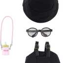 4-Piece 17cm Doll Clothes Set Clothes for Dolls Black Overalls, Fisherman Hat, Glasses & Pendant  17cm Doll Overalls Accessories Only