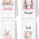 Farmhouse Pink Botanical Bathroom Hand Towels, Relax Breathe Soak Unwind Botanical Decorative Hand Towels for Gym Yoga Spa Decor, 16x24 Inches Set of 4
