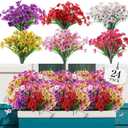 24 Bundles Artificial Flowers for Outdoor,No Fade Fake Plastic Flowers Faux Plants for Decoration Hanging Planters Indoor Outside Garden Porch Window Box Home Wedding Farmhouse (Mix 6 Colors)