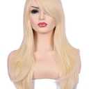 morvally 23 inches Long Curly Wig Big Wave Heat Resistant Synthetic Hair with Bangs for Cosplay Costume Halloween Party (613# Light Blonde)