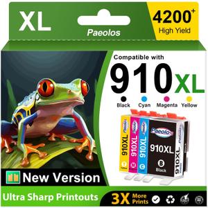 910XL 910 Ink Cartridges Latest Chip Replacement for HP 910XL Ink Cartridges Combo Pack for HP Ink 910 XL Work for HP OfficeJet Pro 8020 8010 8025 8035 8028 8030 8015 8018 8022 Printer Ink 910,4 Pack