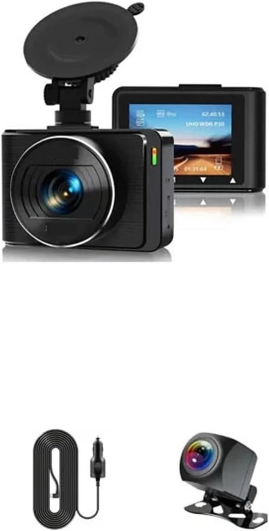 4K Dash Cam Dual Lens Driving Recorder Car DVR 1080P Rear Lens Camera Parking Monitoring Black Box(A10,64GB)