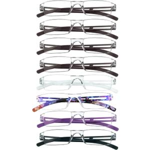 VisionGlobal 8 Pairs Reading Glasses, Blue Light Blocking Glasses, Computer Reading Glasses for Women and Men, Fashion Square Eyewear Frame (4color+4brown,+1.25 Magnification)