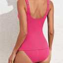 Aleumdr Women's Ribbed Ruched Two Piece Tankini Bathing Suits Tummy Control Swim Top with Bottom Swimsuits (Pink, S)