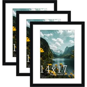 Picrit 14x17 Picture Frame 3 Pack, Black Poster Frame, Display Poster 10 x 14 with Mat or 14 x 17 without Mat for Horizontal or Vertical Wall Mounting