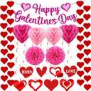 Happy Galentines Day Decorations Set, Happy Galentine's Day Banner, Heart Garland, Hanging Swirls, Heart Honeycombs, Paper Flower for Girls Women Happy Valentine Day Party Supplies Celebrating Ladies Decor