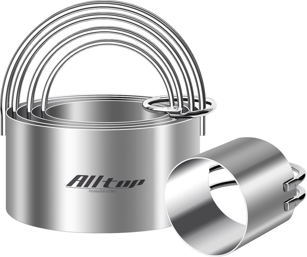 ALLTOP Round Biscuit Cutters with Handle, Stainless Steel Baking Essential Tool for Effortless Circle Cookie Shaping,Pastry,Cake Decoration CreationPrecise Cut for Dumpling,Scone, Donut-5 Pcs