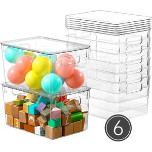 6 Pack Clear Storage Bins with Lids, 7 Quart Stackable Storage Boxes for Storage and Organization, Plastic Storage Containers with Lids, Plastic Bins with Handles for Office, Bedroom, Study Room