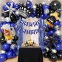 Blue and Black Birthday Party Decorations, Navy Blue Black Metallic Silver Confetti Foil Balloons Banner Fringe Curtains for 21st 25th 27th 30th 35th 40th 50th 60th Birthday Decorations for Men