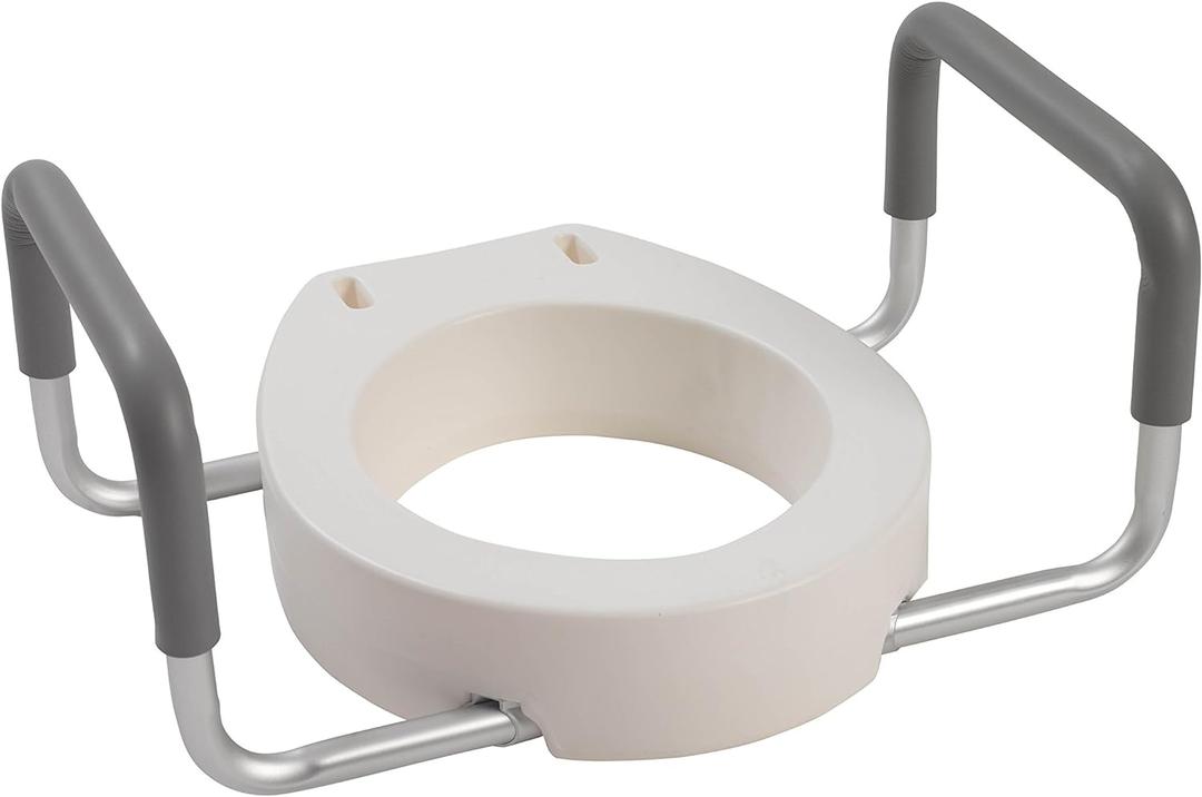 Drive Medical 12402 Premium Raised Toilet Seat with Removable Metal Arms, Standard Seat, White