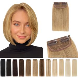 SEGO 2 Pcs Short Hair Extensions Clip in Human Hair 6 Inch 20g Hairpiece Human Hair Toppers for Women With Thinning Hair Adding Hair Volume -#27 Dark Blonde