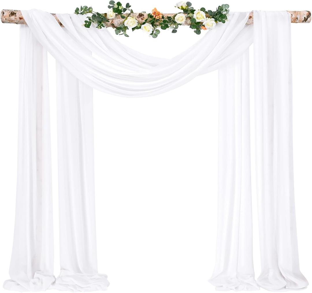 Wedding Arch Draping Fabric,1 Panel 28"x20ft White Wedding Arch Drapes for Ceremony Chiffon Fabric Drapes Arbor Drapery Wedding Arch Decorations for Reception Sheer Backdrop Curtains for Party Swag