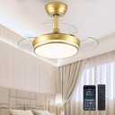 30" Retractable Ceiling Fans with Lights, Dimmable LED Ceiling Fan Remote Control, Modern Small Fan Light for Bedroom Living Room Dinning Room Kitchen, 3000K-6500K, 6 Speed (Golden)