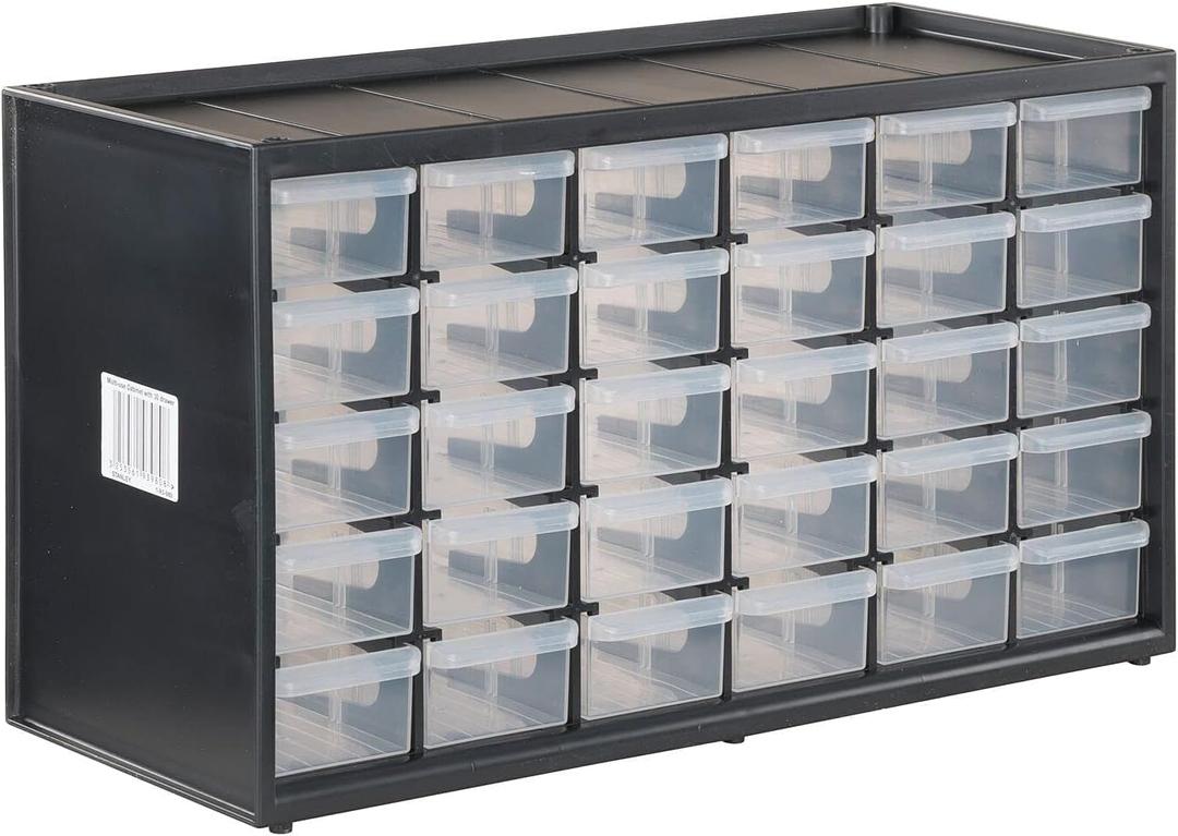CRAFTSMAN Storage Organizer, 30 Small Drawer Modular Storage System, Easily Stackable, Plastic, Black, White (CMST40730)