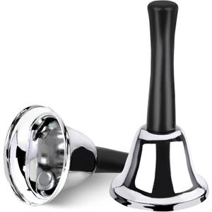 2 Pack Hand Bell, Silver Steel Bell, Ringing Bell with Handle, Dinner Bells for Inside Classroom Bell, for Food Line, Alarm, Jingles, Ringing (Silver)