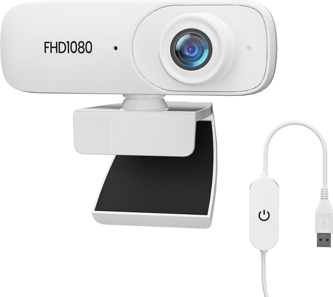 EasyCam C100 1080P FHD Webcam, 90 FOV, Noise-Canceling Mic, Privacy Cover, Plug & Play for FaceTime, Zoom, Teams, PC/Mac/Laptop - White