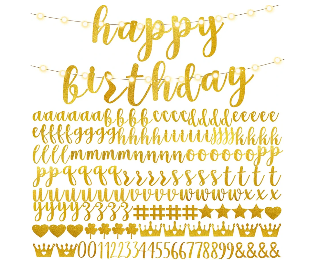 TaoBary 167 Pcs DIY Banner Kit Happy Birthday Glitter Banner Customizable Glitter Make Your Own Kit 162 Letters Symbols and Numbers 3 Rope for Birthday Halloween Wedding Christmas(Champagne Gold)