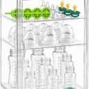 Baby Bottle Organizer, 3-Tier Clear Bottle Station Organzier for Countertop Cabinet, Acrylic Storage Organizers Container with Magnetic Door for Bottles, Pacifiers, Pump Parts