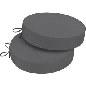 Outdoor Bistro Chair Cushions, 3-Layer Waterproof Round Outdoor Cushions with Removable Covers, Outdoor Chair Cushions Set of 2, 15x15x3 Inch, Dark Grey
