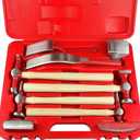 C&T 9 Piece Heavy Auto Body Repair Tool Hammer Dolly Set, Car Body Repair Tool Kit with Carrying Case, Hickory Handles,Fender Repair kit
