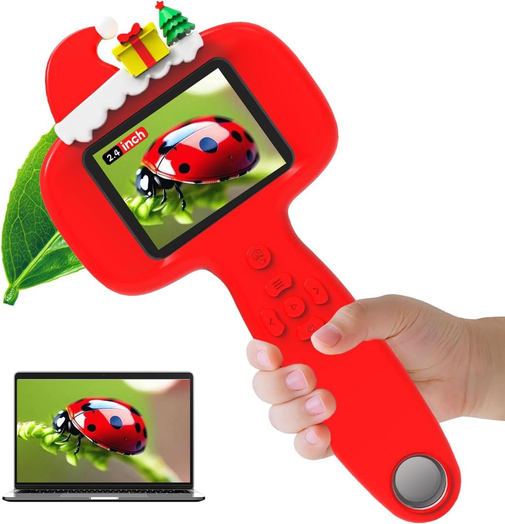 BLACKROOT Microscope for Kids, 2.4" Handheld Digital Pocket Microscope, STEM Educational Science Toys for Christmas Birthday Gifts for 3+ 4 5 6 7 8 9 10 11 12 Year Old Boys Girls, Red