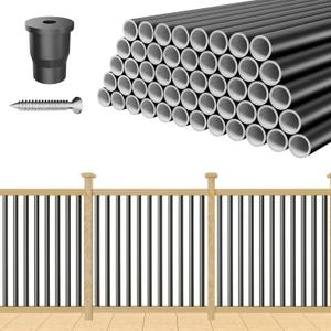 50 Pack 26" Aluminum Deck Balusters, Balusters for Deck Railing, 3/4" Diameter Hollow Round Black Metal Deck Spindles for Deck Railing Stair Porch (50, 26")
