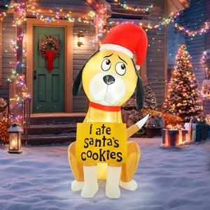 Christmas Inflatable Outdoor Decorations, 4FT Inflatables Cute Dog Yard Decorations Decor with 2 LED Lights, Blow up Santa Puppy Holiday Decor for Indoor Outside Lawn Garden