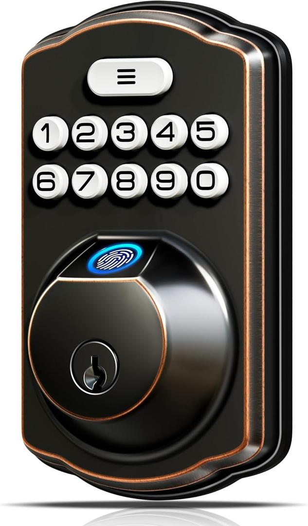 Veise KS02A Fingerprint Keyless Entry Door Lock, Auto Lock, Electronic Keypad Deadbolt for Front Door, Biometric, Anti-Peeping Password, Easy Install, Oil Rubbed Bronze