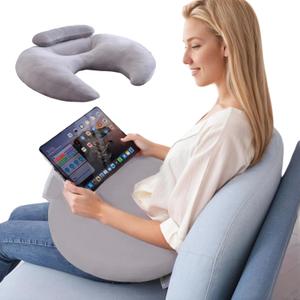 Lap Crochet Pillow Reading Pillow Gaming Pillow with Support for Book Pad (Grey)