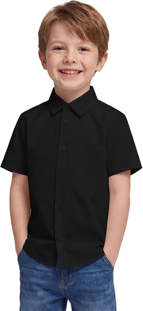 Haloumoning Toddler Baby Boys Dress Shirts Kids Short Sleeve Button Down Shirt School Uniform Summer Casual Tops 5-6Y (Black)