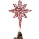 14.5 Inch Christmas Star Tree Topper Glitter Red Star Tree Topper 8 Point Star Treetop Ornament Metal Hollow Designed for Home Holiday Xmas Tree Decorations