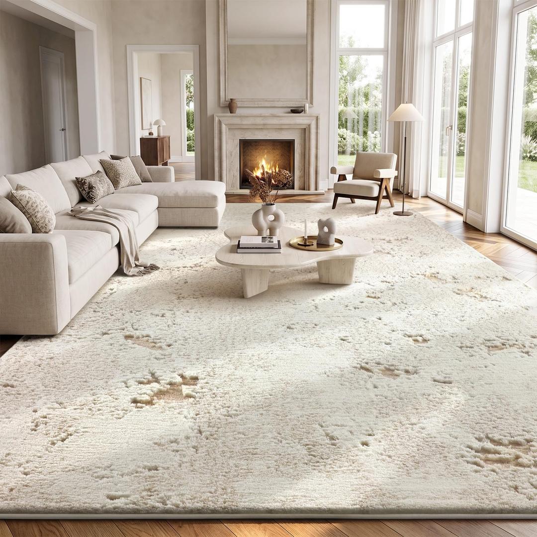Sour Lemon 9x12 Area Rugs for Living Room Bedroom Abstract Carpets Beige