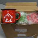 Sliner 12 Pcs Christmas Mini Coffee Mugs Bulk with Ribbon Plaid 8.5 oz Xmas Enamelware Metal Mug with Black Rim for Home Tiered Tray Table Kitchen Decoration Housewarming Gifts(Bright)