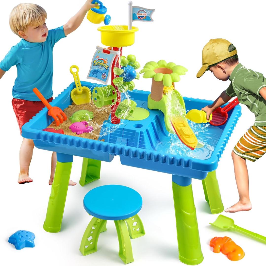 Water Table for Toddlers 3-5,2 in 1 Kids Sand Water Table with 37PCS Accessories,Large Activity Sensory Play Table Outdoor Toy on Backyard Beach Summer for Kids Toddler 3 4 5 6 8