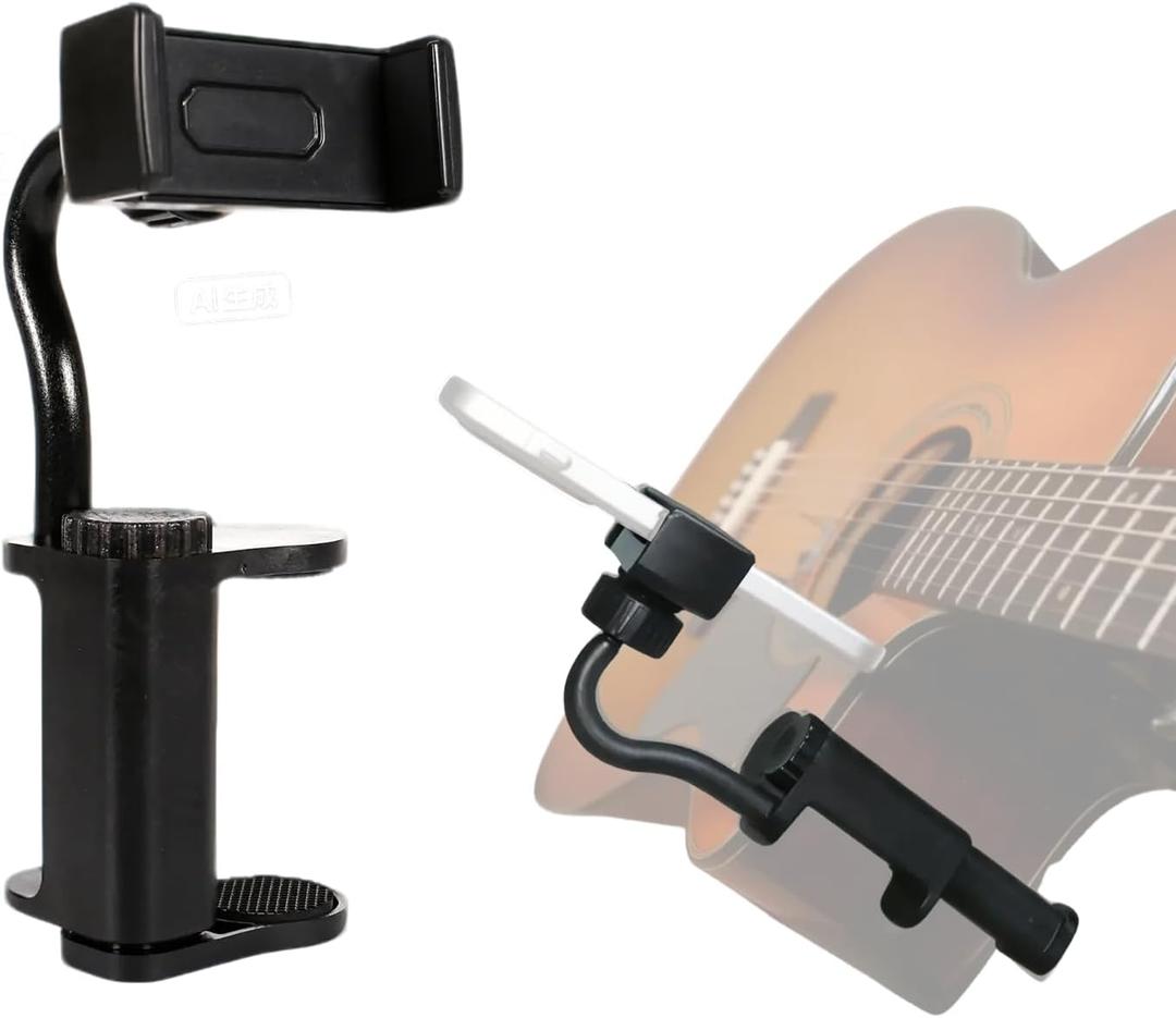 Guitar Phone Holder, Digital Sheet Music holder, Phone Clip Mount Fit for 6-10cm Thick Guitars& Ukulele, Practical Guitar Accessories for Watching Tutorials & Tabs While Playing, Easy Setup