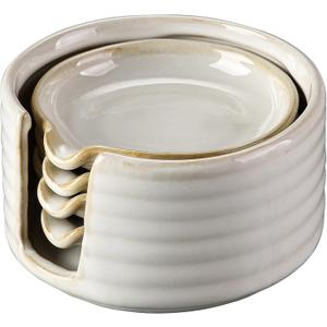 Ceramic Spoon Rest,Spoon Holder,Soy Sauce Dishes with Holder for Kitchen,Household Dipping Sauce Dishes Set, Side Dishes, Kitchen Basics,Set of 4 Kitchen Accessories For Utensils (cream)