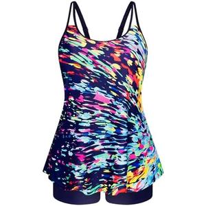 Hanna Nikole Womens Plus Size Tankini Swimsuit Two Piece Bathing Suits Flowy Swim Tops with Boy Shorts, Size: XL