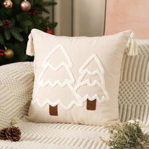 Christmas Tree Pillow Covers 18x18 Decorative Christmas Beige Throw Pillow Cases Winter Holiday Couch Cushion Case for Sofa Bed Room Home Decor
