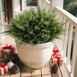 Waipfaru 36 Bundles Cedar Artificial Plants Outdoor UV Resistant Artificial PlantsFake Plants for Outdoor Christmas Porch Decor Lifelike Fake Bushes Plants for Home Farmhouse Yard Decorations (Green)
