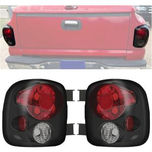 HECASA Tail Light Pair Compatible with 1999-2004 Chevy Silverado GMC Sierra Stepside Brake Lamps Black Housing Smoke Lens (w/o Bulbs)