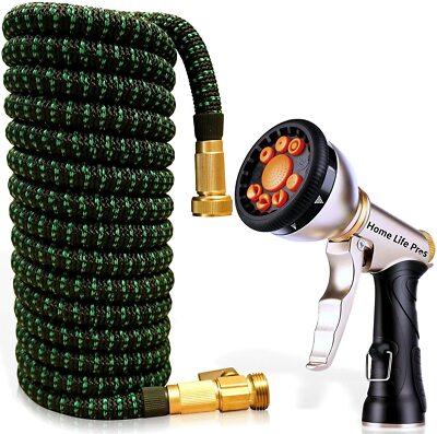50 ft Expandable Garden Hose - Kink Free Flexible Water Hose with Thumb-Controlled 10-Function Nozzle, 3/4 Solid Connectors, Durable 3750D Fabric, 4-Layer Latex Core